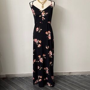 Nine Britton Black Maxi Dress with Pink Floral Design